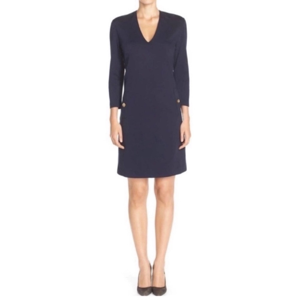 NWT Eliza J Ponte Knit 3/4 Sleeves Knee Length Midi Shift Dress